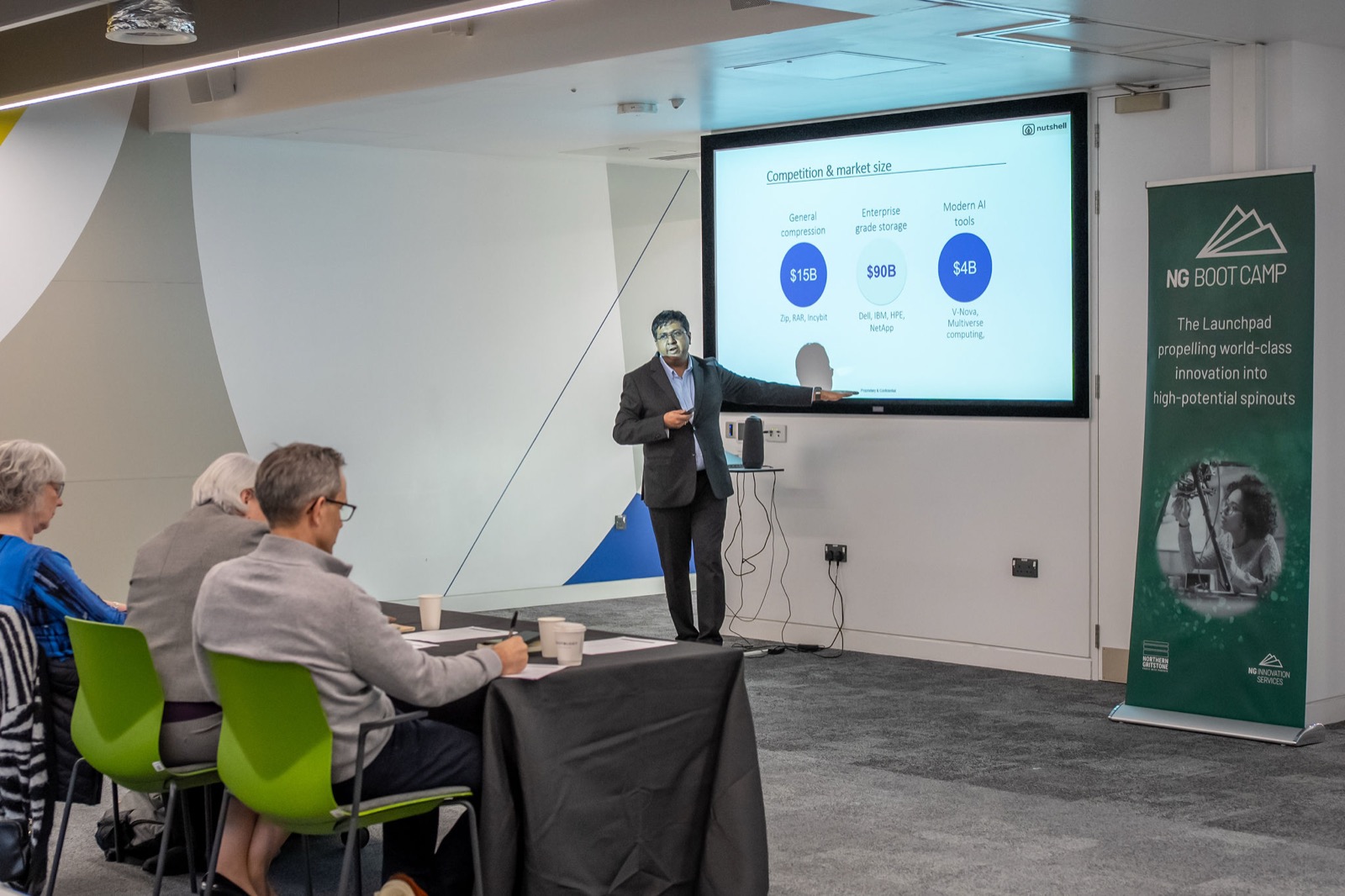 Ajay presenting Precica's first commercial pitch at the Northern Gritstone Bootcamp